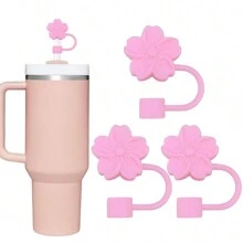 3 件套杯盖和吸管套装，3 件可爱花形吸管盖适用于 30 盎司和 40 盎司玻璃杯，硅胶吸管盖适用于家庭和派对装饰 - 彩色 - 查看 6