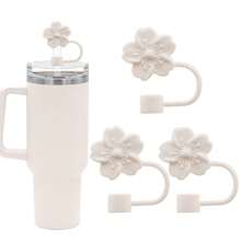 3 件套杯盖和吸管套装，3 件可爱花形吸管盖适用于 30 盎司和 40 盎司玻璃杯，硅胶吸管盖适用于家庭和派对装饰 - 彩色 - 查看 1