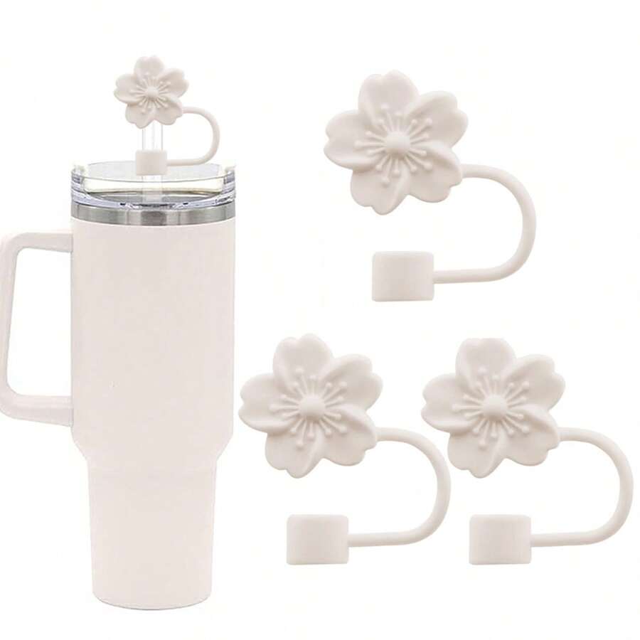 3 件套杯盖和吸管套装，3 件可爱花形吸管盖适用于 30 盎司和 40 盎司玻璃杯，硅胶吸管盖适用于家庭和派对装饰 - 彩色 - 查看 1
