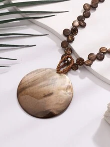 BOCAR Bohemian Natural Coconut Shell Beaded Ombre Coffee Color Round Pendant Necklace - Pendant Necklace - View 3