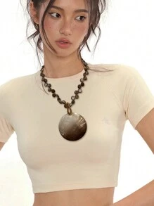 BOCAR Bohemian Natural Coconut Shell Beaded Ombre Coffee Color Round Pendant Necklace - Pendant Necklace - View 2