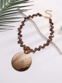 BOCAR Bohemian Natural Coconut Shell Beaded Ombre Coffee Color Round Pendant Necklace - Pendant Necklace - View 1
