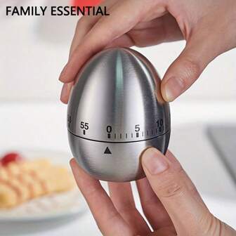 Temporizador de cocina mecánico de acero inoxidable, temporizador de cocción con forma de huevo de 60 minutos, temporizador de cuenta regresiva manual para cocinar, asar a la parrilla, deportes, belleza, estudio - herramienta familiar esencial para el hogar, dormitorio, caravana, sin necesidad de electricidad