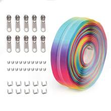 1set=4.5m Zipper + 10pcs Zipper Pulls + 20pcs Zipper Stops + 10pcs Bottom Stops, 5# Colorful Gradient Nylon Zipper, Unique Gradient Design, Multi-Styles Available For Garment, Bags, DIY Crafts