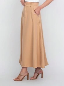 Tailored Skirt With Belt Loops (Without Belt) Code:3010 - Beige - View 4