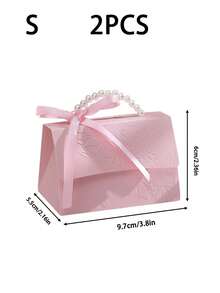 2pcs-Faux Pearl Decor Gift Bag, Simple Wrapping Bag For Party,Pearl Handle Decor Paper Gift Box,Exquisite Pink Gift Packaging Box For Valentine's Day Wedding Gift,Letterpress Printing Flower Candy Box Mini Packaging Bags Paper Box For Gift Set Box Small Gift Bags Wedding Favors Party Decor - Pink - View 12