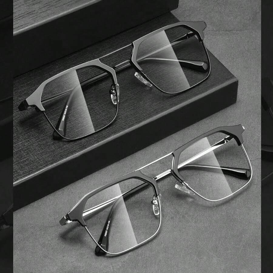 1 par de gafas rectangulares de doble haz sin graduación, de color negro, con montura de metal, adecuadas para todas las estaciones, de moda, con estilo retro, ideales para el trabajo de oficina, las compras, la decoración, el aprendizaje de los estudiantes, la lectura, las reuniones de negocios, los juegos, la protección ocular, las fiestas, los viajes, los deportes, los espectáculos en escena y la conducción.