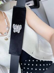 Butterfly Crystal Decor Car Seat Belt Covers, Creative Shoulder Strap Protection Pads Car Interior Accessories - one-size - View 13