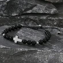 1 件时尚复古铁玛瑙和玛瑙珠可调节手链，适合日常佩戴、礼物 - 彩色 - 查看 1