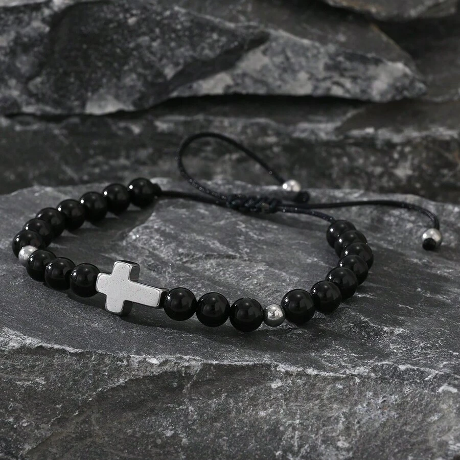 1 件时尚复古铁玛瑙和玛瑙珠可调节手链，适合日常佩戴、礼物 - 彩色 - 查看 1