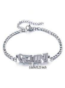 1 Pc Stainless Steel Fashion New Zodiac Letter Pendant Bracelet Jewelry NK Chain Twelve Constellations Birthday Gift For Women Girls And Men , Party ,Christmas Gift,New Year,Mother'S Day - Silver - View 13