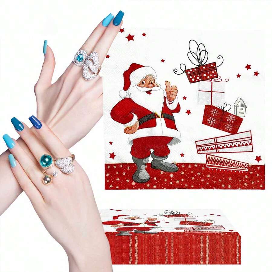 20pcs/Set Christmas Napkins, Santa Claus Christmas Paper Napkins
