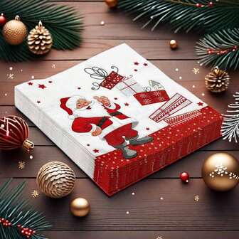 20 piezas Servilletas de Navidad, Servilletas de papel con diseño de Papá Noel, Servilletas de cena de Navidad, Servilletas de cóctel de Navidad, Servilletas desechables de cena de Navidad
