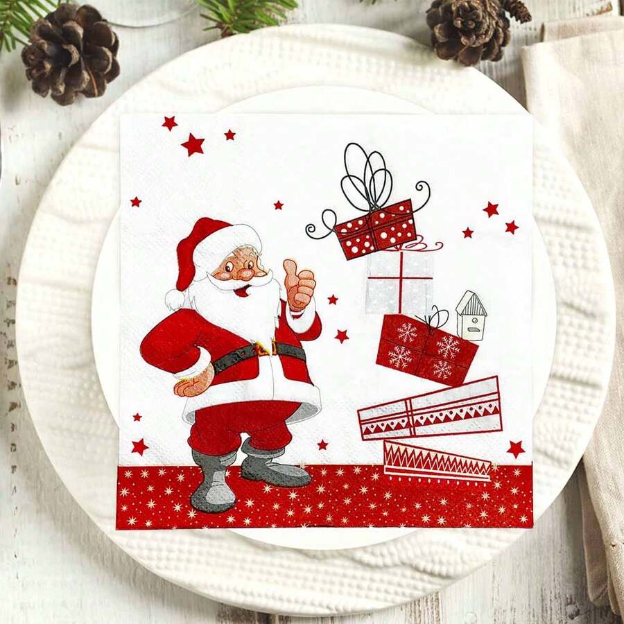 20pcs/Set Christmas Napkins, Santa Claus Christmas Paper Napkins