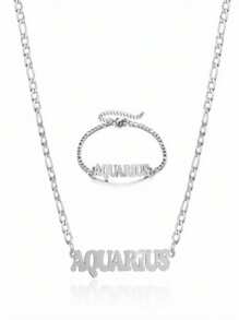 1 Pc Stainless Steel Fashion New Zodiac Letter Pendant Bracelet Jewelry NK Chain Twelve Constellations Birthday Gift For Women Girls And Men , Party ,Christmas Gift,New Year,Mother'S Day - Silver - View 26