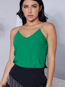 Women's Blouse With Shiny Straps, V-Neck, Rhinestone Straps, Duna Fabric