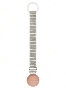 1pc Baby Fashion Printed Plaid Polka Dot Stripe Silicone Pacifier Chain & Wooden Pacifier Clip, Suitable For Daily Use - Multicolor - View 16