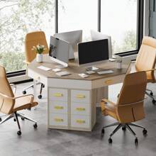 Tribesigns Corner Desk, Triangle Computer Desk With 3 Drawers, 90 Degree Writing Desk PC Table Makeup Vanity Desk With Storage For Home Office, Living Room, Bedroom (Reversible Drawer Cabinet) - Trắng + Sồi - Xem 3