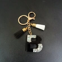 1 件 A-Z 字母休闲可爱黑色钥匙扣吊坠，夏季、秋季、春季、节日、生日、背包配件的优雅礼物