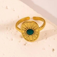 1 pieza Anillo con moneda en círculo abierto de color dorado de acero inoxidable de estilo minimalista vintage - Amarillo Oro - Ver 2