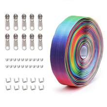 1set=4.5m Zipper + 10pcs Zipper Pulls + 20pcs Zipper Stops + 10pcs Bottom Stops, 5# Colorful Gradient Nylon Zipper, Unique Gradient Design, Multi-Styles Available For Garment, Bags, DIY Crafts