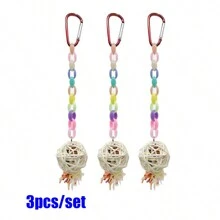 Naturalny rattan i łańcuch PE zabawka dla papugi, zawieszka, odpowiednia dla ptaków, chomików i innych małych zwierząt do żucia, różne rozmiary, losowe akcesoria kolorowe, do użytku przez cały rok