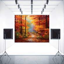 1 pezzo Sfondo autunnale, Paesaggio autunnale, Vista di foglie gialle d'autunno, Sfondo fotografico, Accessorio per studio, Natale - Multicolore - Visualizzare 3