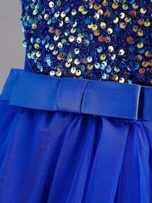 Tween Girl Sequin Layered Tulle Dress Formal Wedding Party Princess Gown, Four Seasons - Blue - View 6