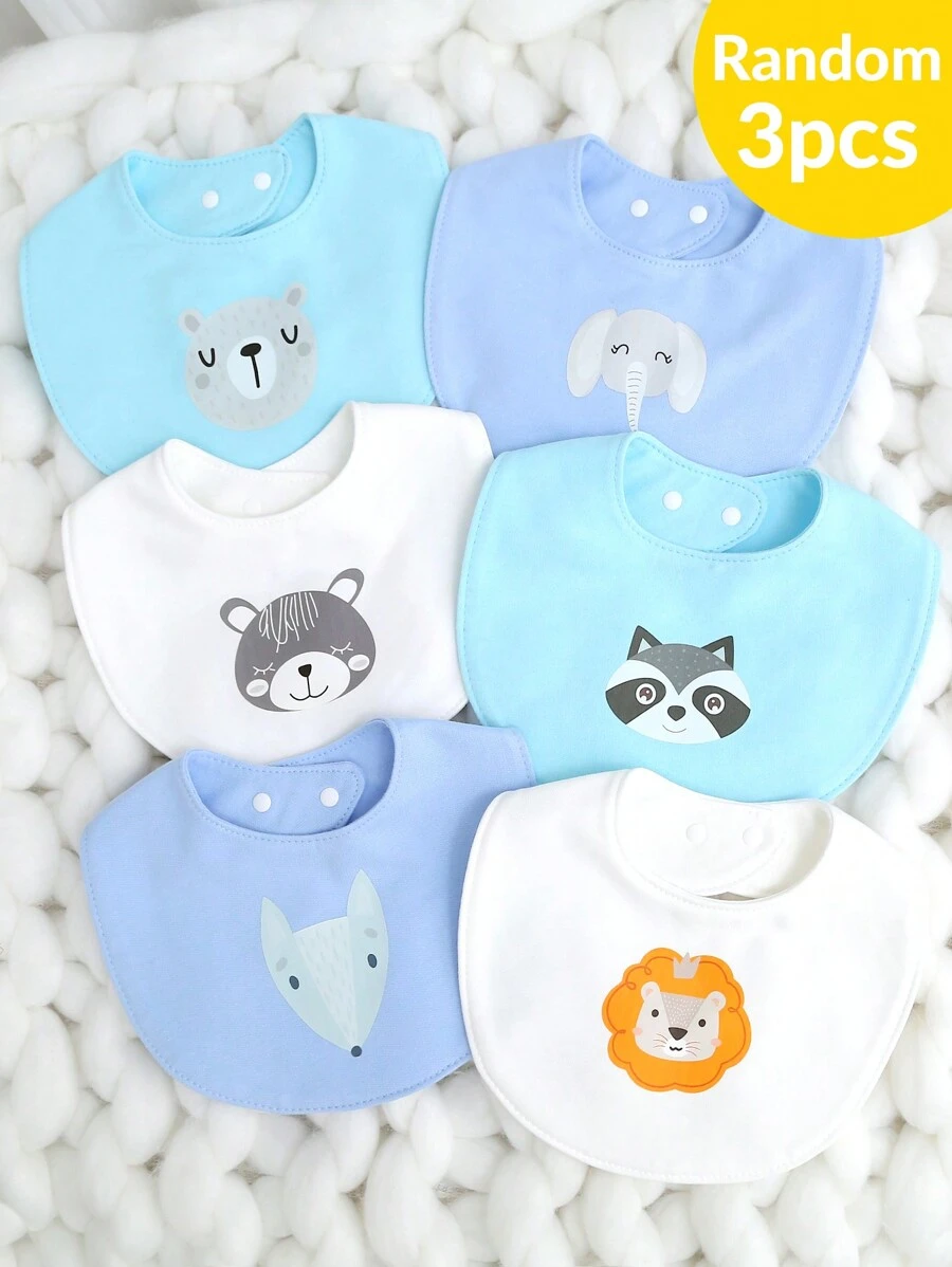3pcs/Set Random Baby Boy Bibs With Cute Animal Patterns - Multicolor - View 1
