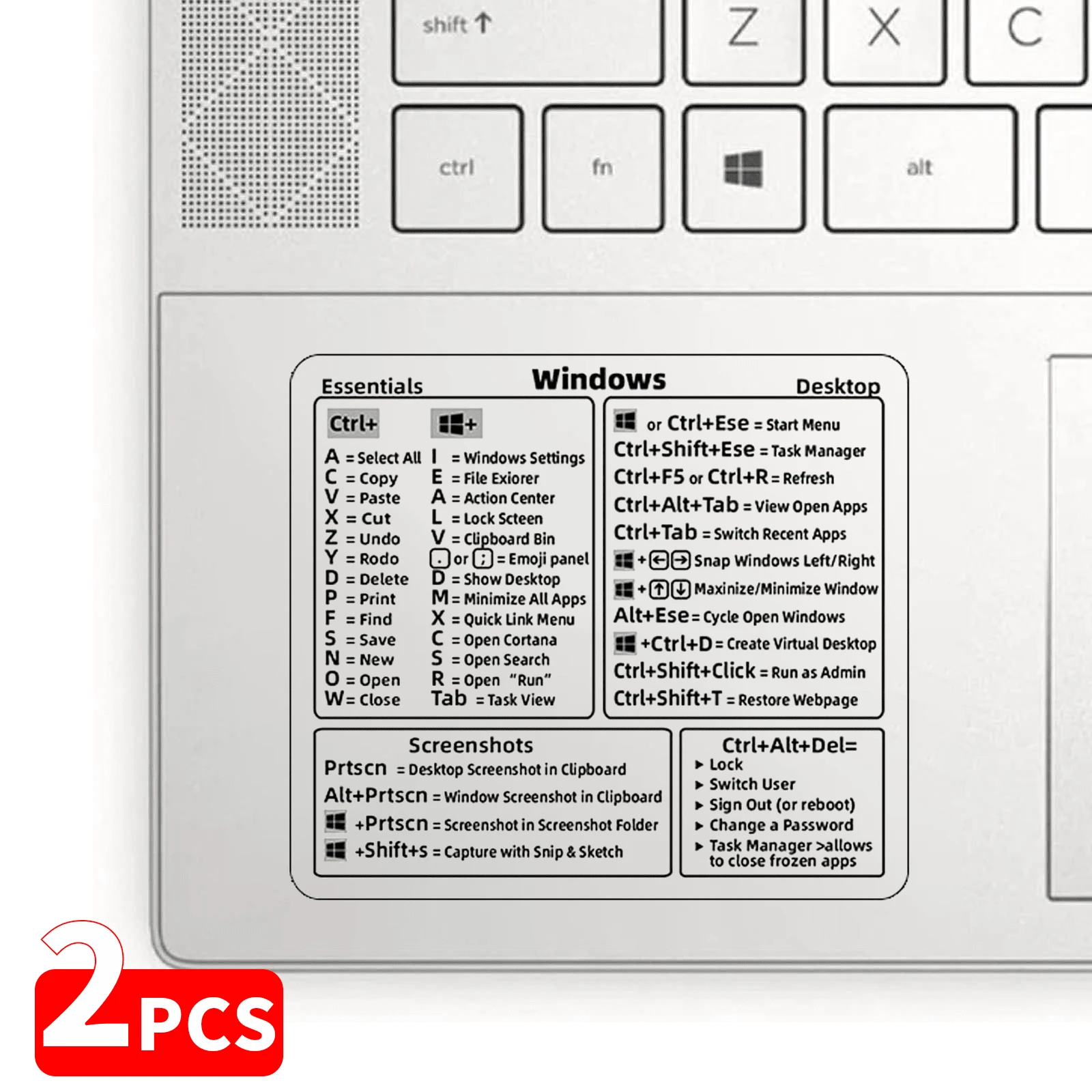 2pcs Windows PC Reference Keyboard Shortcut Sticker | Vinyl, No-Residue ...