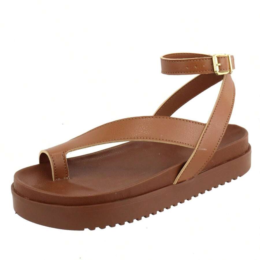 Women's Anatomical Papete FlatForm Sandal Ankle Tie Fitting Toes Summer Comfort Platform - 鏽棕色 - 查看 1