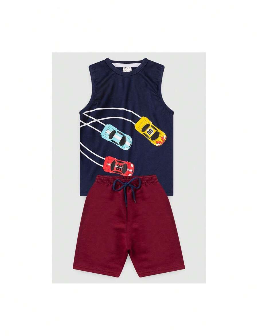 Children's Set Boy's Gody Cars Tank Top - 藏蓝色 - 查看 1