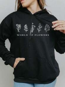 Cold Blouse Cotton Sweatshirt Women's Basic Kangaroo Print Various Colors 5291 - màu đen - Xem 2