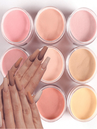 9件套裸色亚克力美甲粉，时尚3D雕刻美甲延长渐变色亚克力液体防尘配件，新手沙龙DIY美甲装饰套装，9色亚克力按压式美甲片