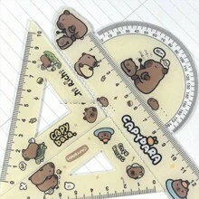 4pcs/One Set, Plastic Color Cartoon Capybara Ruler, A Set Of Ruler Test Drawing Four-Piece Ruler, Plastic Color Cartoon Ruler Triangle Board, School Supplies, Kawaii Stationery - Multicolor - View 4