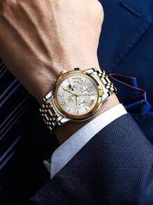 OLEVS Watches For Mens Stainless Steel Analog Quartz Wrist Watches Date Waterproof Luminous Business Casual Male Watches - 金白 - 查看 3
