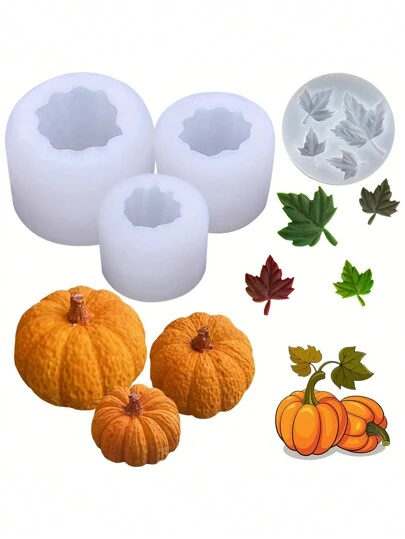Pumpkin Candle Holder Making Silicone Molds, Maple Leaf Silicone Molds, 3D Pumpkin Silicone Molds For Epoxy Resin Casting Thanksgiving DIY Art Gifts Home Decor