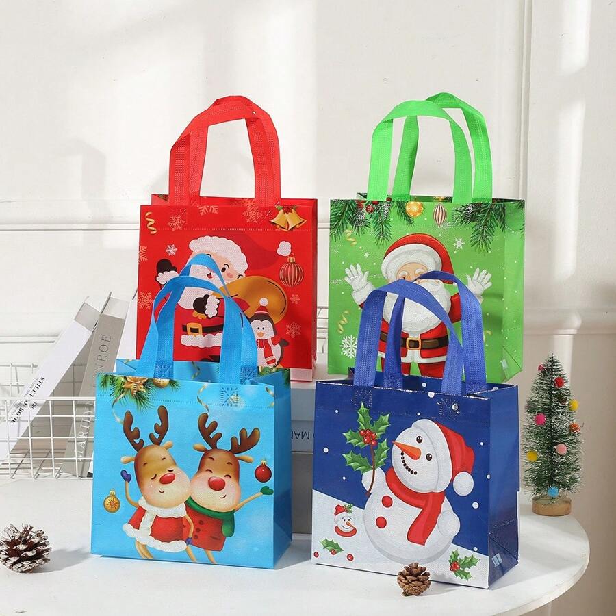 4PCS Christmas Candy Tote Bags Gift  Packaging Reusable Non-Woven  Party K Ids Favors Christmas Wrapping Bags