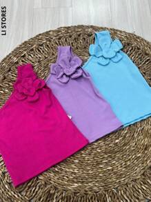 Women's Basic Tank Top Flower One Shoulder Casual Ribbed Ribbed Elegant Basic Chic Luxury Fashion Blogger - màu đen - Xem 4