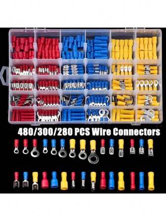 480/300/280 st Isolerad kabelkontakt Elektrisk tråd Crimp Spade Butt Ring Gaffel Set Ring Klackar Valsade terminaler Assorted Kit