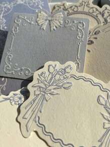 30 Sheets Of Retro Embossed Relief Printing Thickened Cowhide Specialty Paper Memo Pad With Floral Bow Detail Frame, Ins Style, Writable Note Card For Journal Decoration, Craft Paper Back To School