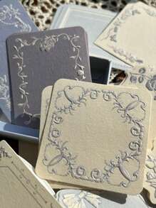 30 Sheets Of Retro Embossed Relief Printing Thickened Cowhide Specialty Paper Memo Pad With Floral Bow Detail Frame, Ins Style, Writable Note Card For Journal Decoration, Craft Paper Back To School