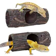 REPTI ZOO REPTIZOO Magnetic Reptile Hide Cave Resin Hollow Tree Trunk Hideout, Gecko Hide With Strong Magnetic Reptile Climbing Toy Reptile Tank Accessories For Crested Gecko,Lizard, Terrarium Decor - Brown - View 9