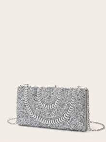 4 件水钻首饰套装闪亮项链耳环手镯套装女士晚宴手拿包新娘婚礼女士晚会新娘钱包银色闪亮水晶钻石手拿包女士手持晚宴金属链条包手提包斜挎包女士和女孩 - 銀色 - 查看 6