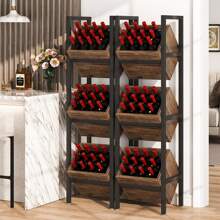 LITTLE TREE Basket Stand, 3 Tier Wood Shelving Unit With Baskets, Rustic Vertical Standing Basket Storage Tower For Kitchen Bathroom Living Room - màu đen - Xem 5