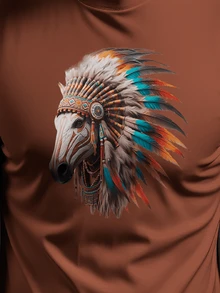 Unisex "Shamanic Horse" 100% Cotton T-Shirt - 鏽棕色 - 查看 2