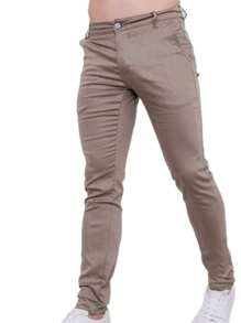 MHD MODAS Men's Pants Skinny Satin Tailoring Slim Sport Spandex KNIFE POCKET - 卡其色 - 查看 1