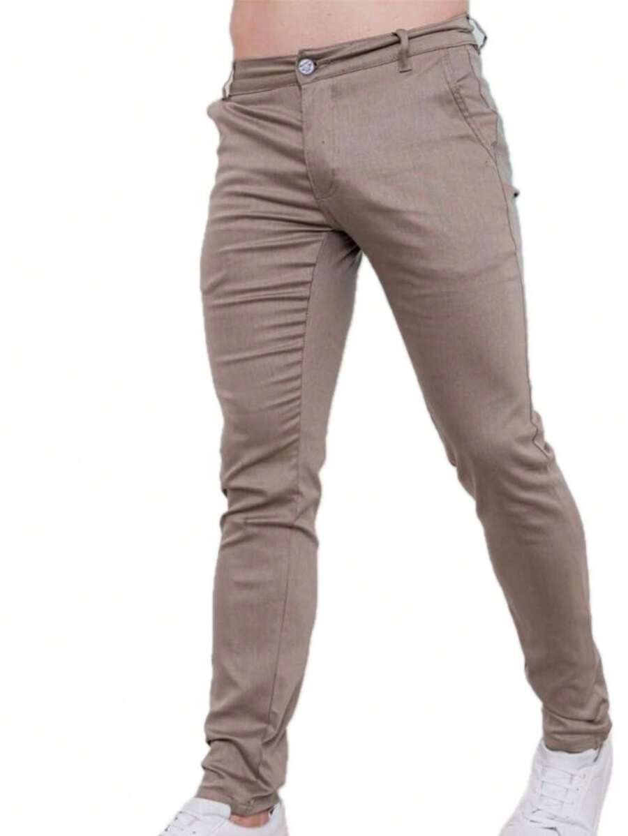 MHD MODAS Men's Pants Skinny Satin Tailoring Slim Sport Spandex KNIFE POCKET - 卡其色 - 查看 1