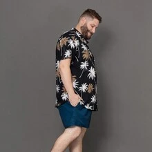 Floral Printed Viscose Shirt Plus Size Men's Large From G1 To G3 - Black - View 5