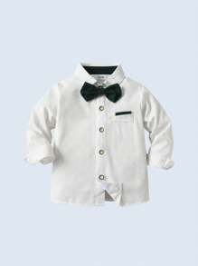 BOARNSEORL 2 peças de roupa de cavalheiro para meninos - camisa de manga comprida com gravata borboleta e macacão, terno formal da moda para festa de aniversário, casamento, aniversário